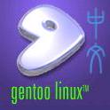 紫色背景上的 Gentoo 标志，右侧竖排中文二字，下方写着 gentoo linux™
